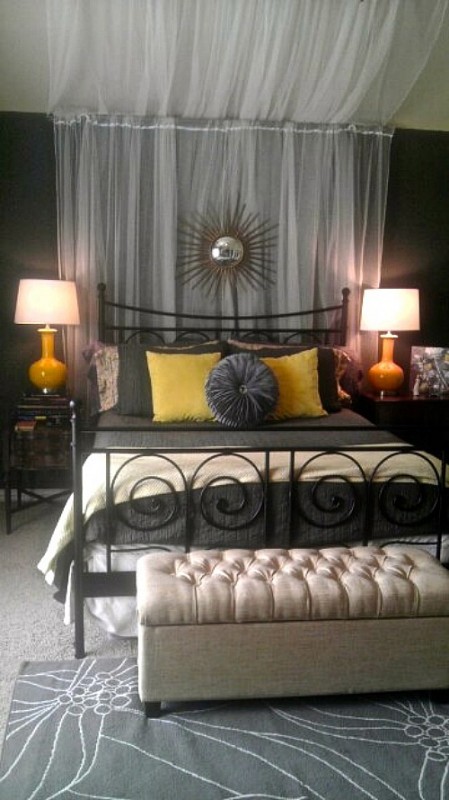 curtains behind bed