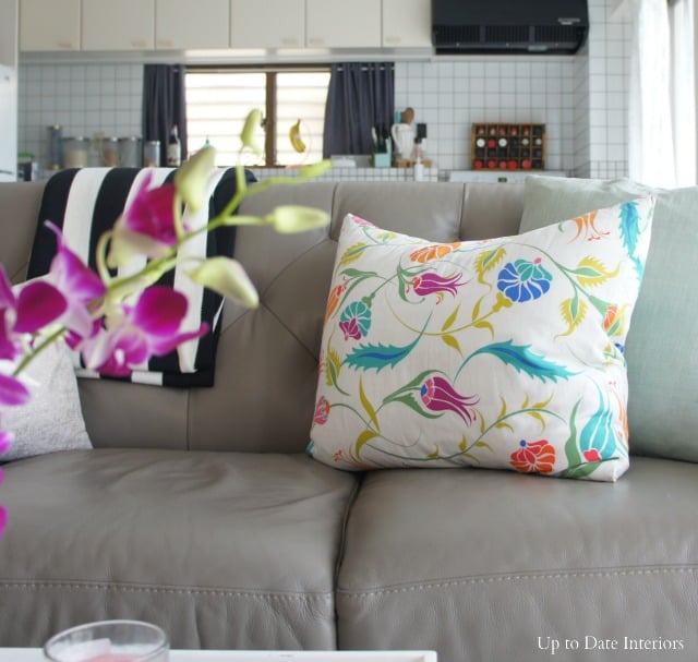 Spring interior decor with bright pillow