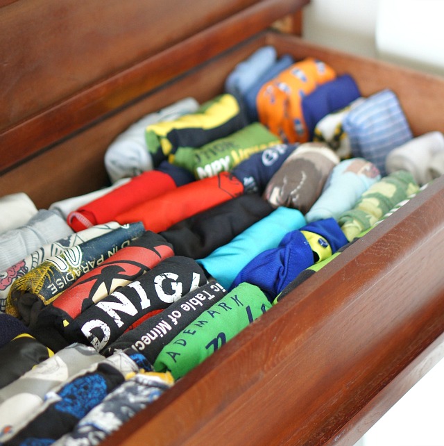 Folded clothes in a drawer