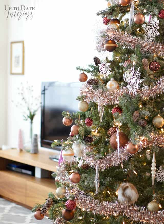 copper and pink Christmas decor
