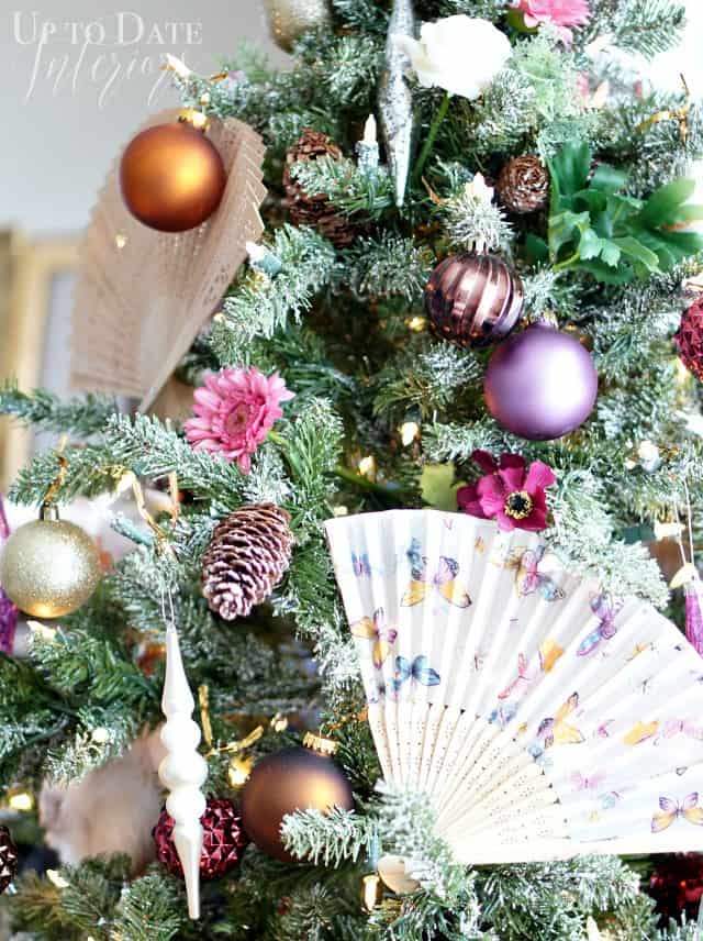 eclectic Christmas tree with DIY ornaments and dollar store embellishments