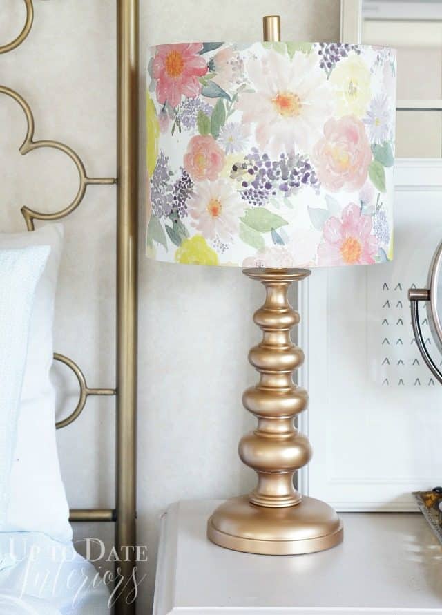 gold lamp base with floral lamp shade
